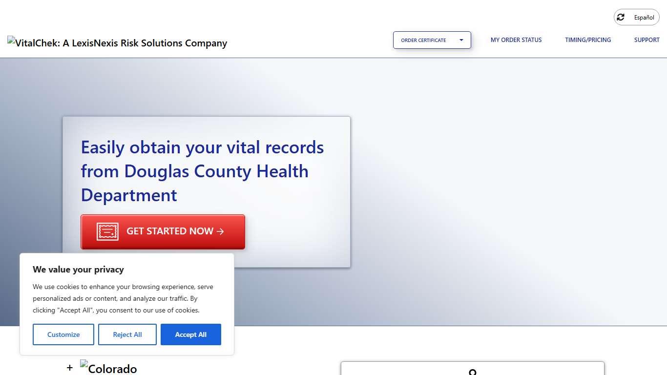 Douglas County Health Department (CO) Order Certificates - VitalChek