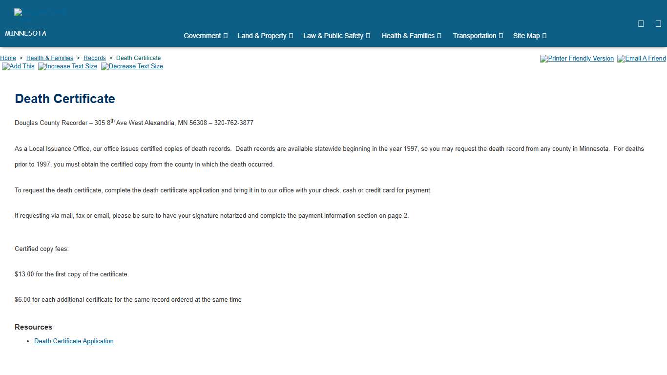 Douglas County Death Certificate