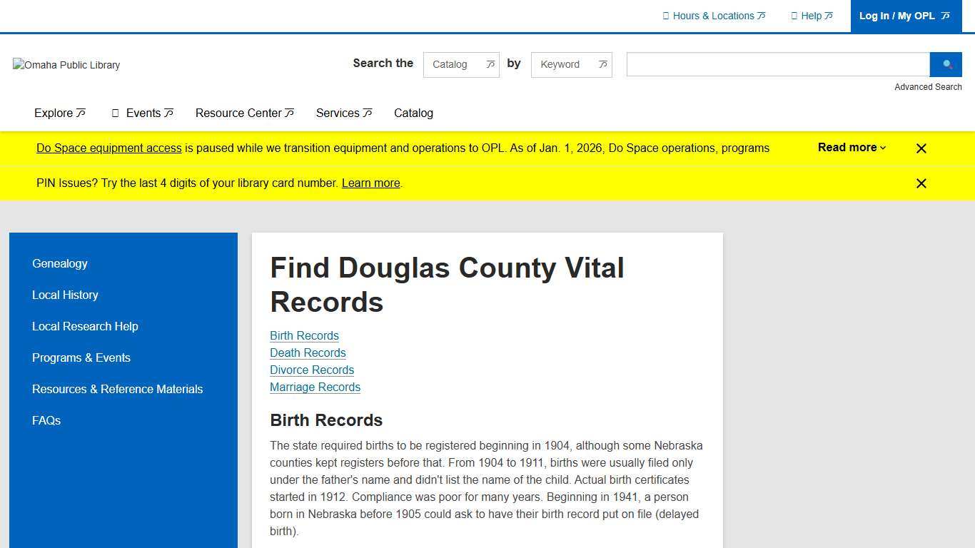 Find Douglas County Vital Records Omaha Public Library